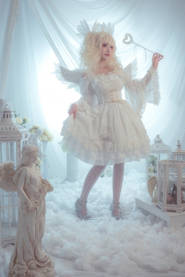 Sweet Lolita JSK - Wishing Stars, 2 Colors, Ruffled, Layered, Lace-Up - additional product view 5