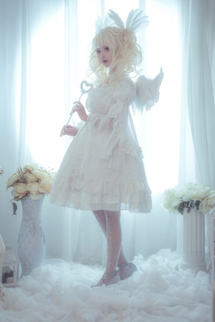Sweet Lolita JSK - Wishing Stars, 2 Colors, Ruffled, Layered, Lace-Up - additional product view 6
