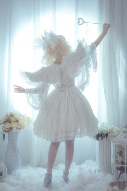 Sweet Lolita JSK - Wishing Stars, 2 Colors, Ruffled, Layered, Lace-Up - additional product view 7