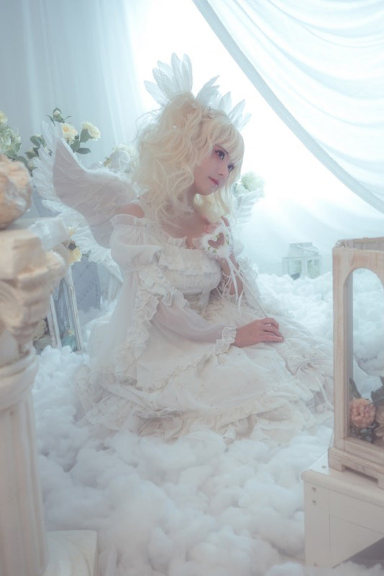 Sweet Lolita JSK - Wishing Stars, 2 Colors, Ruffled, Layered, Lace-Up - additional product view 8