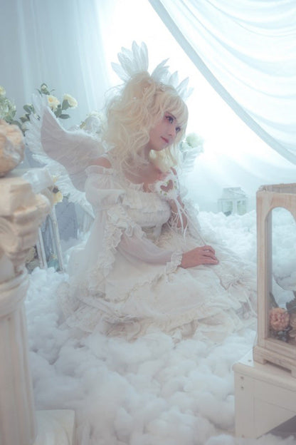 Sweet Lolita JSK - Wishing Stars, 2 Colors, Ruffled, Layered, Lace-Up - additional product view 8