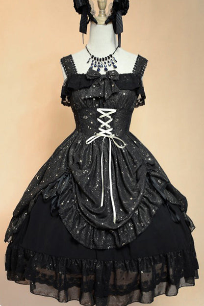 Sweet Lolita JSK - Wishing Stars, 2 Colors, Ruffled, Layered, Lace-Up - main product image
