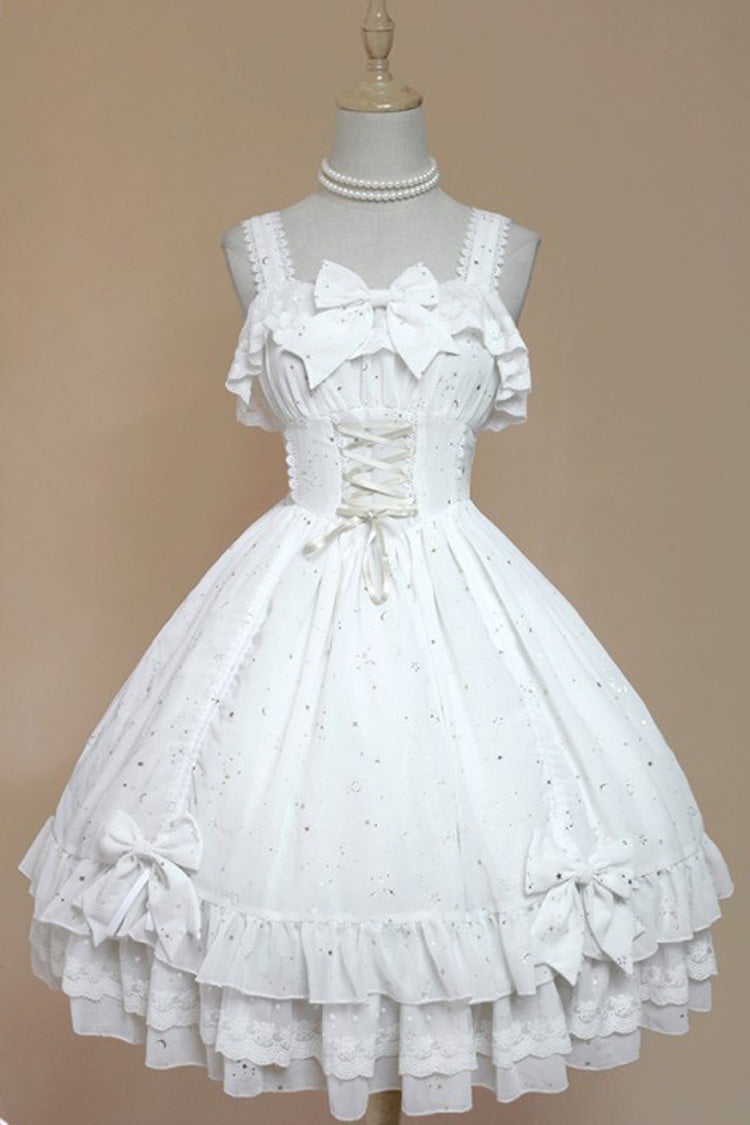 Sweet Lolita JSK - Wishing Stars, 2 Colors, Ruffled, Layered, Lace-Up - S White / M White / L White option