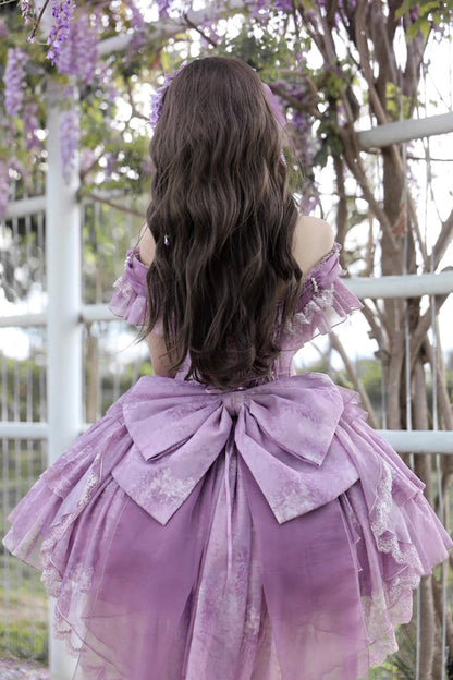 Sweet Lolita JSK - Wisteria Wonderland, Purple, Bow Detail, Lace Trim, Layered - additional product view 5