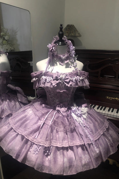 Sweet Lolita JSK - Wisteria Wonderland, Purple, Bow Detail, Lace Trim, Layered - additional product view 6