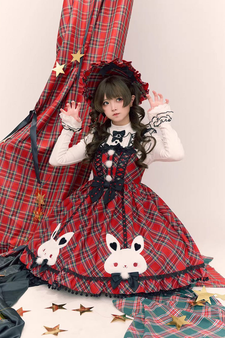 Sweet Lolita JSK - Witch Gargamel, Red, Square Collar, Plaid, Bow Detail - additional product view 2
