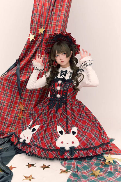 Sweet Lolita JSK - Witch Gargamel, Red, Square Collar, Plaid, Bow Detail - additional product view 2