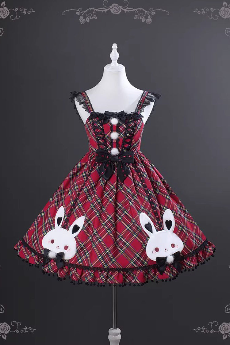 Sweet Lolita JSK - Witch Gargamel, Red, Square Collar, Plaid, Bow Detail - additional product view 3