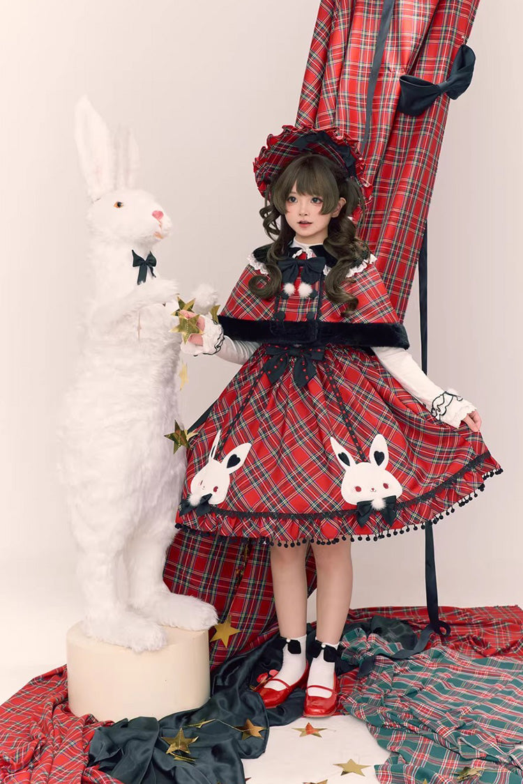 Sweet Lolita JSK - Witch Gargamel, Red, Square Collar, Plaid, Bow Detail - additional product view 4