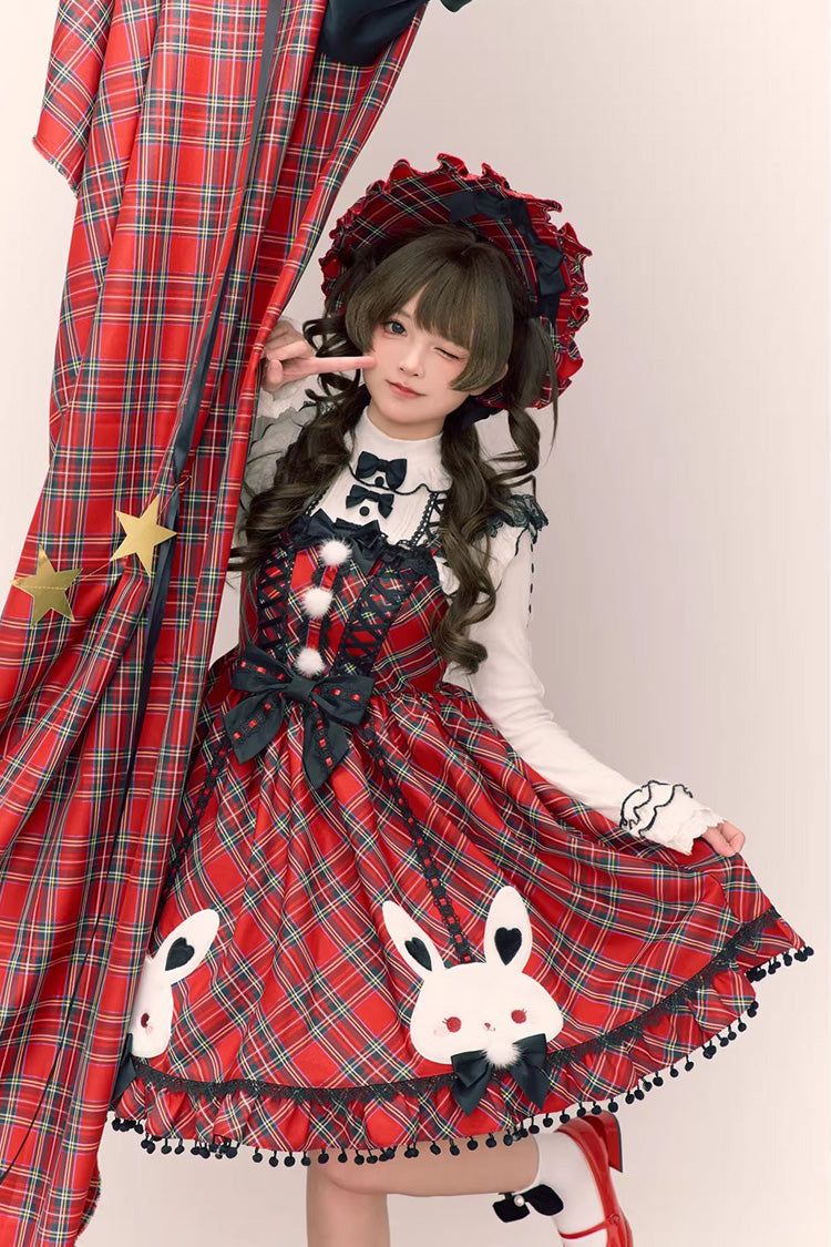 Sweet Lolita JSK - Witch Gargamel, Red, Square Collar, Plaid, Bow Detail - additional product view 5