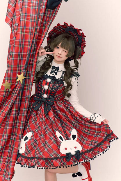 Sweet Lolita JSK - Witch Gargamel, Red, Square Collar, Plaid, Bow Detail - additional product view 5