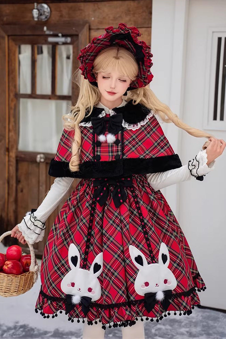 Sweet Lolita JSK - Witch Gargamel, Red, Square Collar, Plaid, Bow Detail - main product image