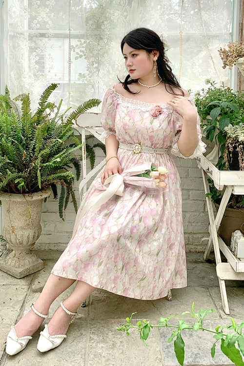 Sweet Lolita OP Dress - Boat Neck, 2 Colors, Plus Size, High Waist, Printed - additional product view 4