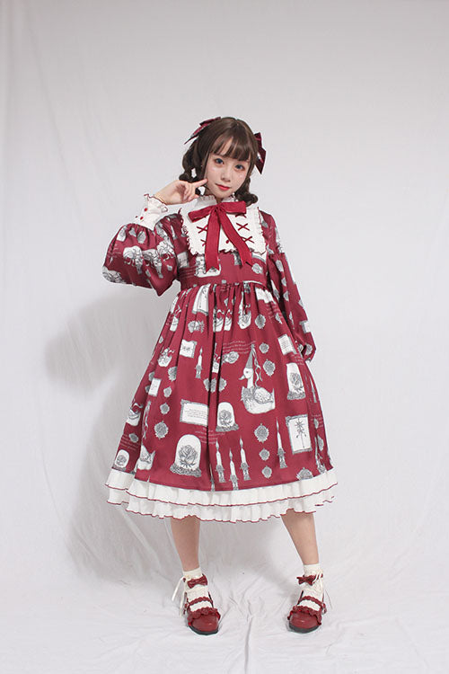 Sweet Lolita OP Dress - Christian Pious Duck Print, 2 Colors, Printed, Long Sleeves - additional product view 2