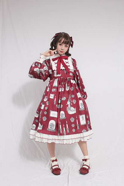 Sweet Lolita OP Dress - Christian Pious Duck Print, 2 Colors, Printed, Long Sleeves - additional product view 2