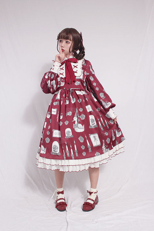 Sweet Lolita OP Dress - Christian Pious Duck Print, 2 Colors, Printed, Long Sleeves - additional product view 3