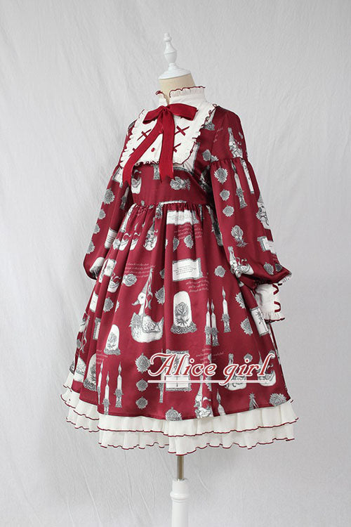 Sweet Lolita OP Dress - Christian Pious Duck Print, 2 Colors, Printed, Long Sleeves - additional product view 4