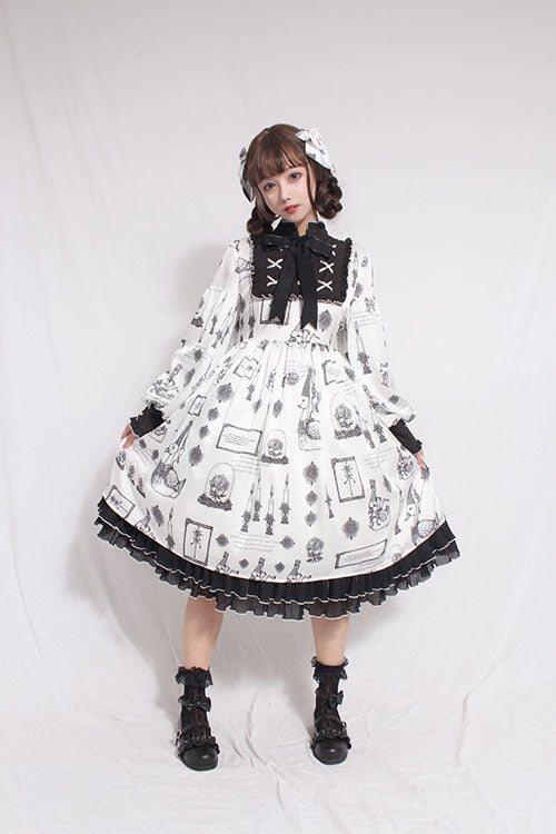 Sweet Lolita OP Dress - Christian Pious Duck Print, White, Bow Detail, Printed - additional product view 2