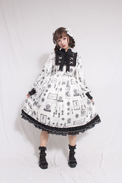 Sweet Lolita OP Dress - Christian Pious Duck Print, White, Bow Detail, Printed - additional product view 2