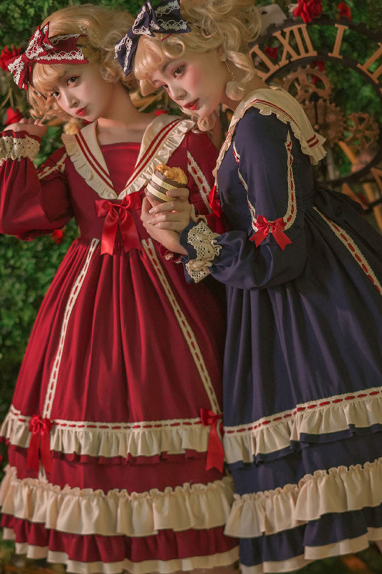 Sweet Lolita OP Dress - Court Style, 2 Colors, High Waist, Bow Detail, Ruffled - additional product view 3
