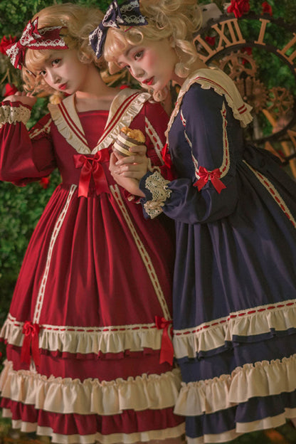 Sweet Lolita OP Dress - Court Style, 2 Colors, High Waist, Bow Detail, Ruffled - additional product view 3