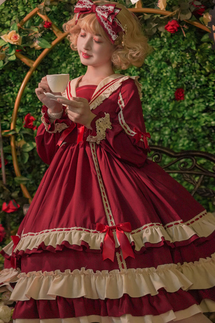 Sweet Lolita OP Dress - Court Style, 2 Colors, High Waist, Bow Detail, Ruffled - additional product view 4