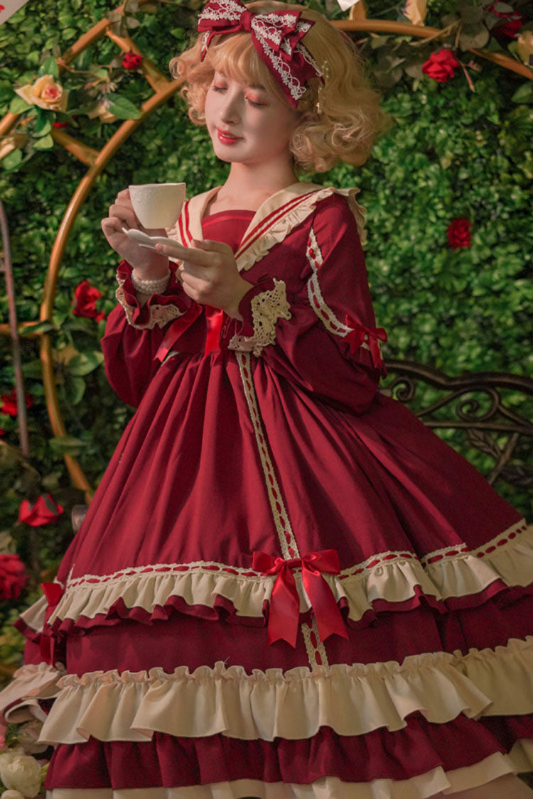 Sweet Lolita OP Dress - Court Style, 2 Colors, High Waist, Bow Detail, Ruffled - additional product view 5