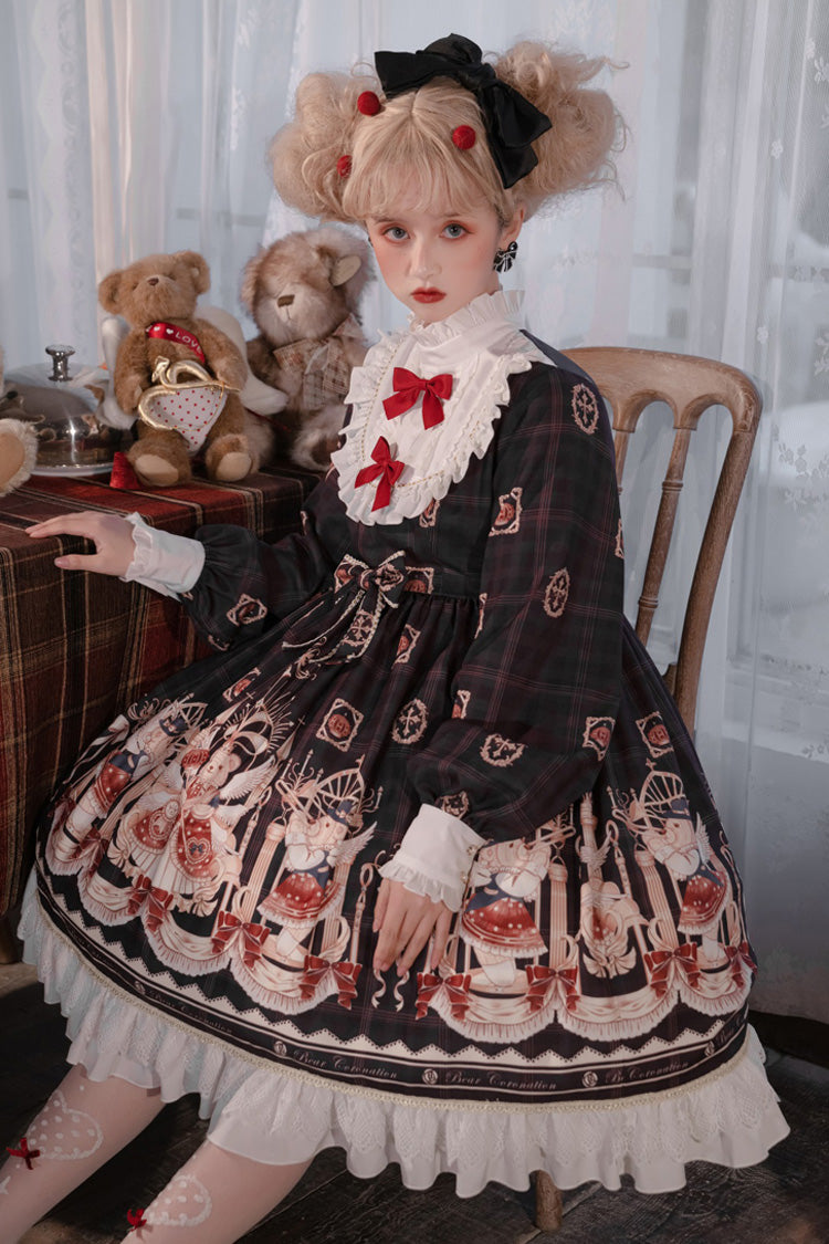 Sweet Lolita OP Dress - Doll Collar Lantern, 2 Colors, Ruffled, Printed, Long Sleeves - additional product view 4