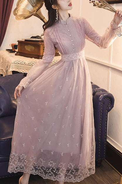 Sweet Lolita OP Dress - Dream Purple French, Purple, Lace Trim, Embroidered - main product image