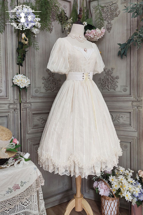 Sweet Lolita OP Dress - Elegant Vintage Square Collar, Ivory, Square Collar, Ruffled - additional product view 2