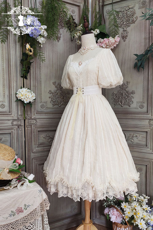 Sweet Lolita OP Dress - Elegant Vintage Square Collar, Ivory, Square Collar, Ruffled - additional product view 3