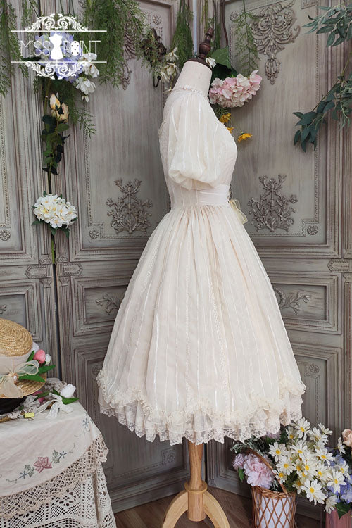 Sweet Lolita OP Dress - Elegant Vintage Square Collar, Ivory, Square Collar, Ruffled - additional product view 4
