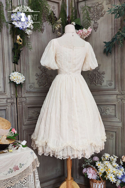 Sweet Lolita OP Dress - Elegant Vintage Square Collar, Ivory, Square Collar, Ruffled - additional product view 5