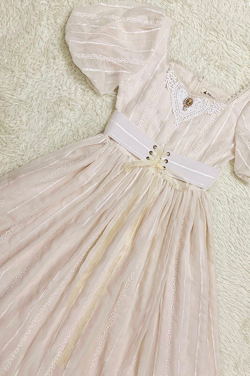Sweet Lolita OP Dress - Elegant Vintage Square Collar, Ivory, Square Collar, Ruffled - additional product view 6