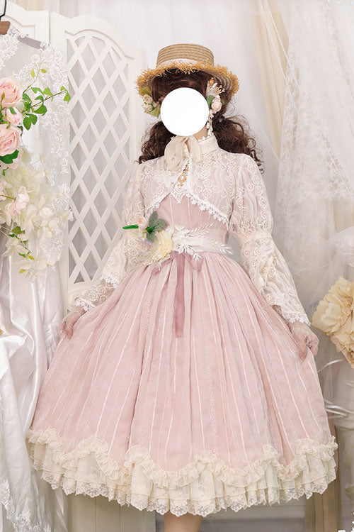 Sweet Lolita OP Dress - Elegant Vintage Square Collar, Pink, Square Collar, Classic Style - additional product view 2