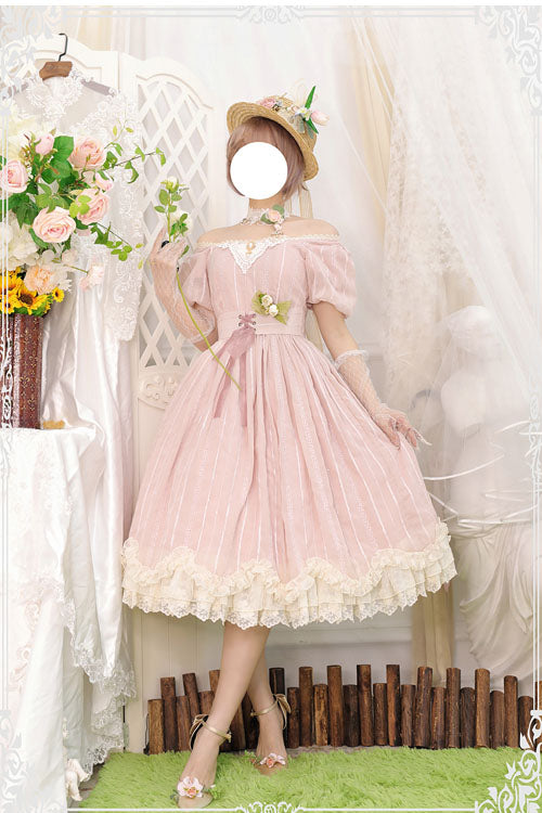 Sweet Lolita OP Dress - Elegant Vintage Square Collar, Pink, Square Collar, Classic Style - additional product view 4