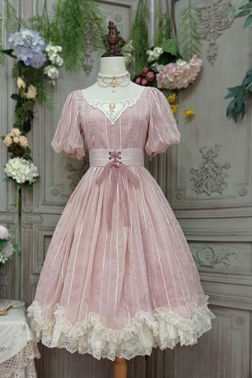 Sweet Lolita OP Dress - Elegant Vintage Square Collar, Pink, Square Collar, Classic Style - additional product view 5