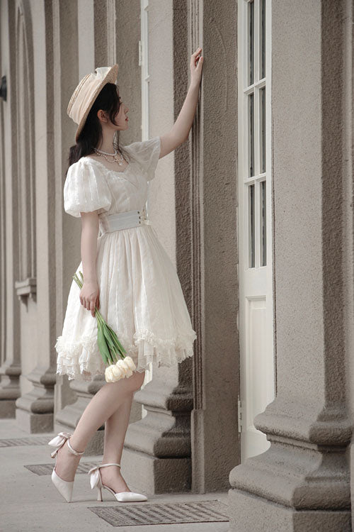 Sweet Lolita OP Dress - Elegant Vintage Tulip Square, Ivory, Short Version, Square Collar - additional product view 3