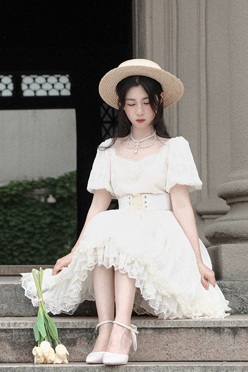 Sweet Lolita OP Dress - Elegant Vintage Tulip Square, Ivory, Short Version, Square Collar - additional product view 5