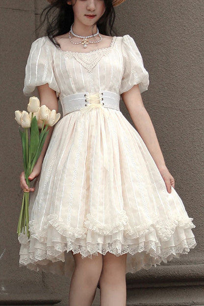 Sweet Lolita OP Dress - Elegant Vintage Tulip Square, Ivory, Short Version, Square Collar - main product image