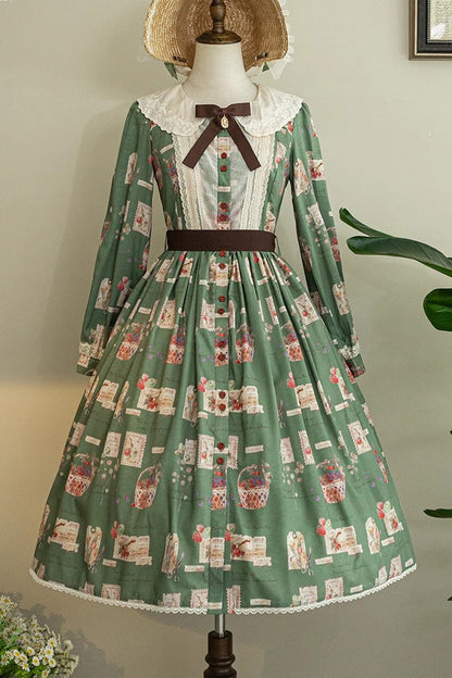 Sweet Lolita OP Dress - Forest Illustrated Book, 3 Colors, Printed, Long Sleeves, Ruffled - additional product view 4