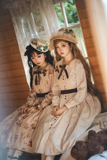 Sweet Lolita OP Dress - Forest Illustrated Book, 3 Colors, Printed, Long Sleeves, Ruffled - additional product view 8