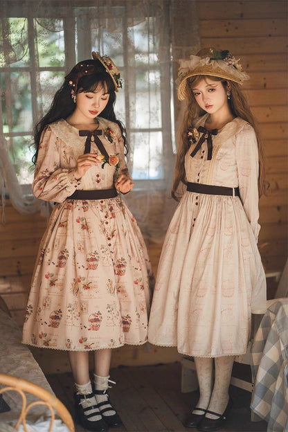 Sweet Lolita OP Dress - Forest Illustrated Book, 3 Colors, Printed, Long Sleeves, Ruffled - additional product view 15
