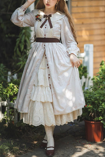 Sweet Lolita OP Dress - Forest Illustrated Book, 3 Colors, Printed, Long Sleeves, Ruffled - main product image