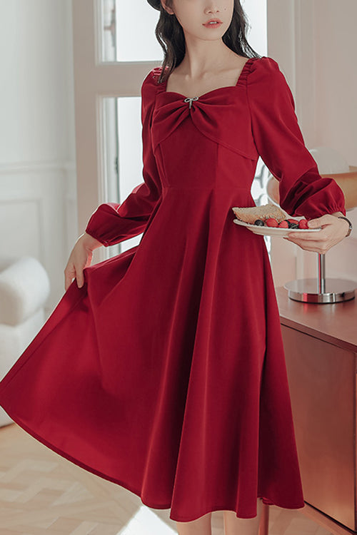 Sweet Lolita OP Dress - French Hepburn Velvet Square, Red, Square Collar, High Waist - main product image