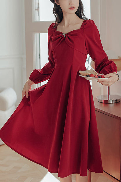Sweet Lolita OP Dress - French Hepburn Velvet Square, Red, Square Collar, High Waist - main product image