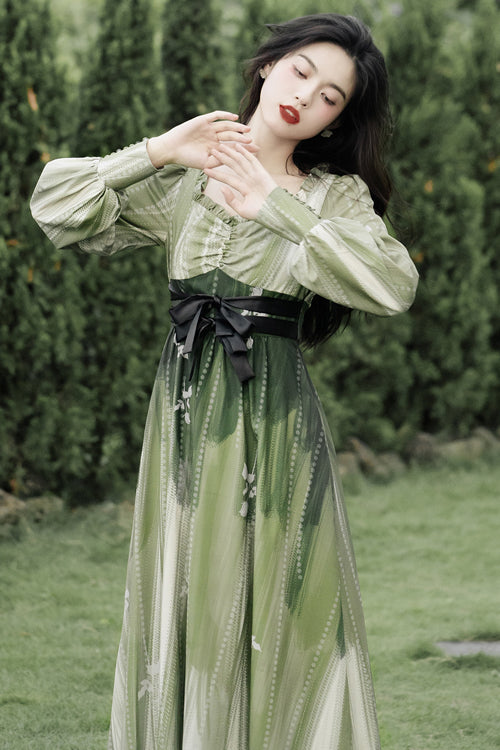 Sweet Lolita OP Dress - French Oil Painting Square, Green, Square Collar, High Waist - additional product view 2