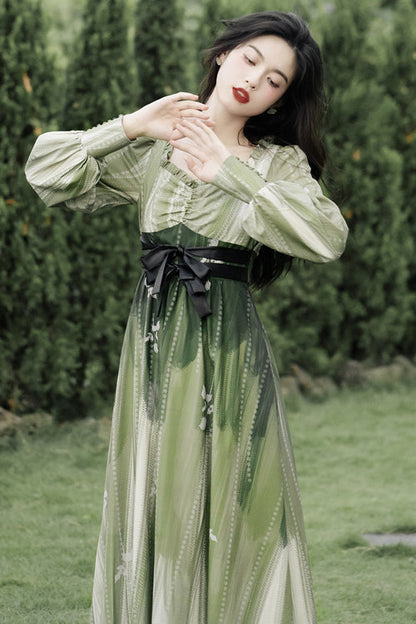 Sweet Lolita OP Dress - French Oil Painting Square, Green, Square Collar, High Waist - additional product view 2