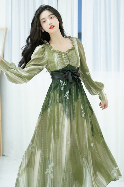 Sweet Lolita OP Dress - French Oil Painting Square, Green, Square Collar, High Waist - additional product view 3