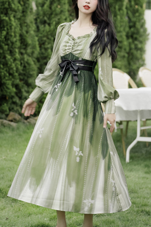 Sweet Lolita OP Dress - French Oil Painting Square, Green, Square Collar, High Waist - main product image